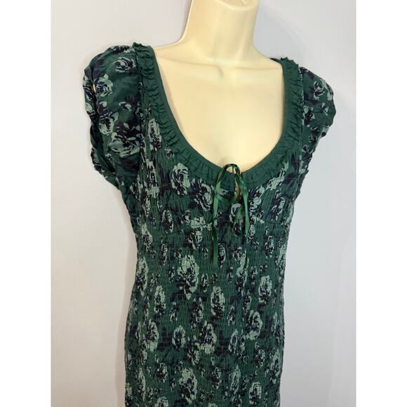 Free People Mckenna Dobby Midi Dress Stretch Dark Romantic Sz S Green Floral - Picture 4 of 14